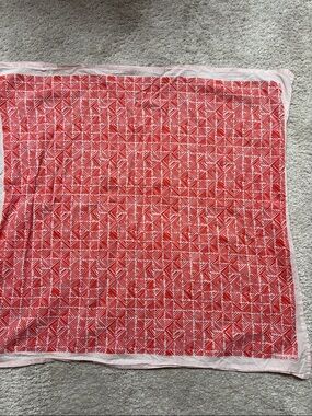 Red Geometric Pattern Square Scarf with Light Pink Border